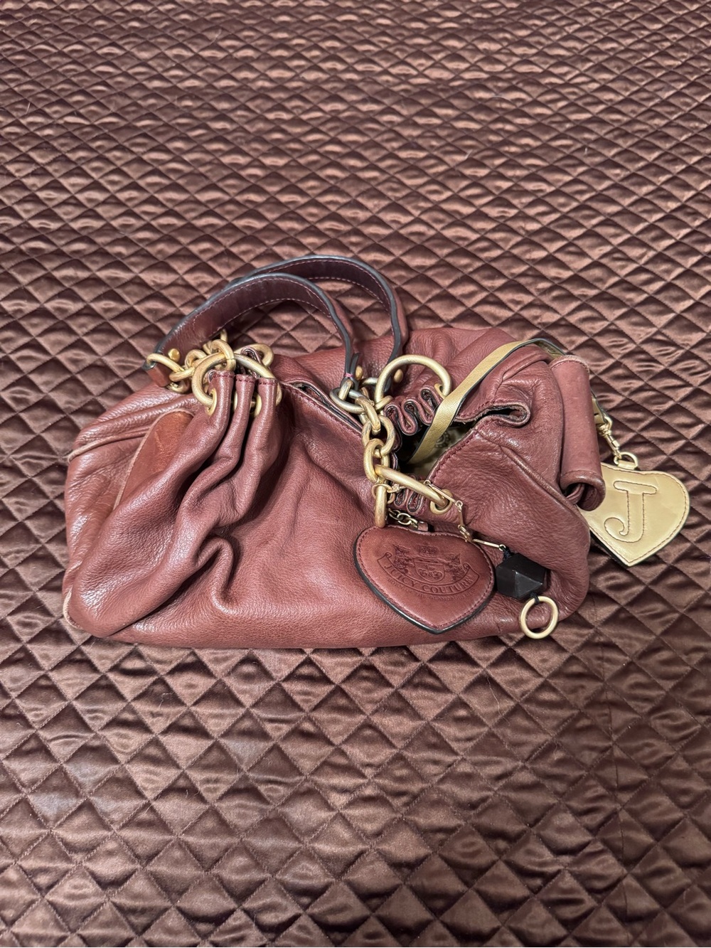 Vintage Juicy Coture Brown Leather Chain-Handle Women's Hobo Shoulder Bag - Picture 3 of 14